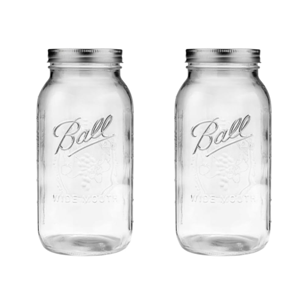 Ball 64oz wide-mouth mason jar with lids and bands for organized pantry storage.