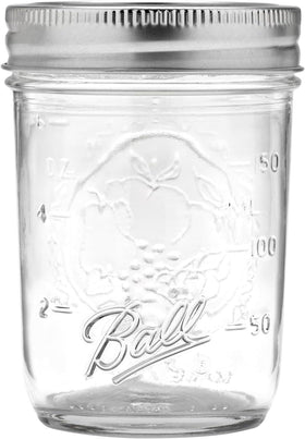 Ball 8oz regular-mouth mason jar stackable for pantry storage and crafts.