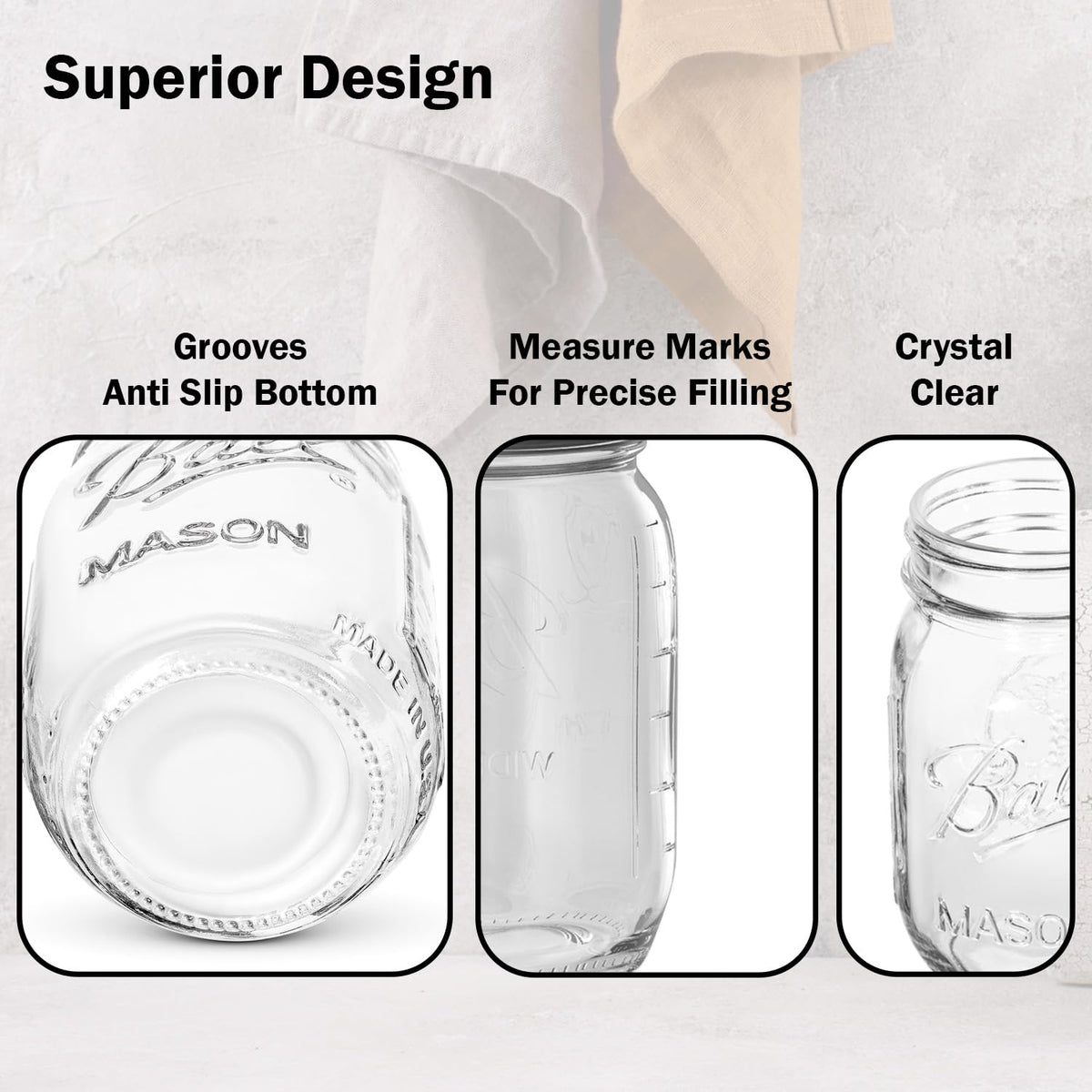 Ball jars suitable for canning, fermenting, and gifting crafts.