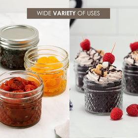 Ball crystal jar with band stacked for pantry storage