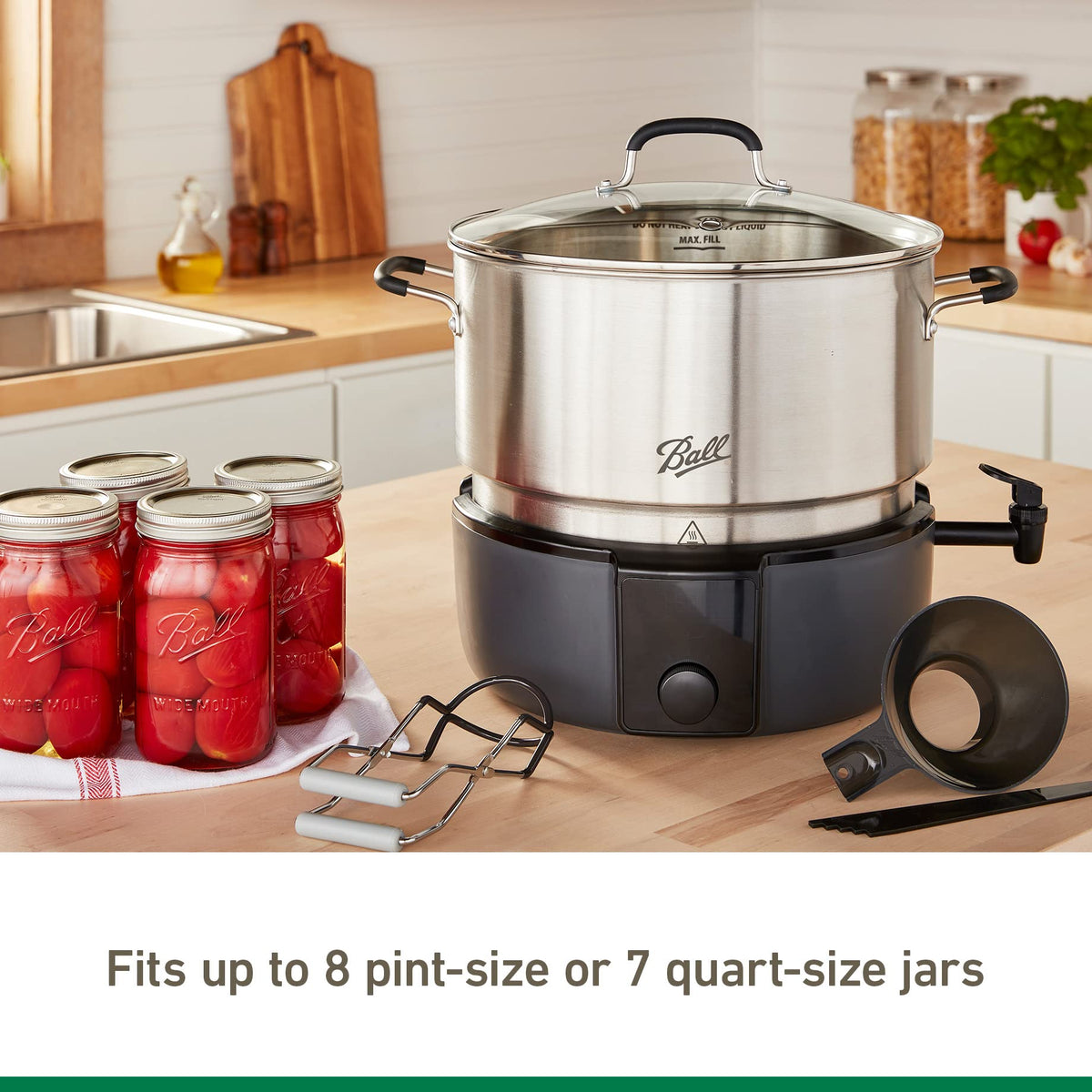Ball EasyCanner dishwasher-safe lid, rack, and steam tray simplify cleanup.