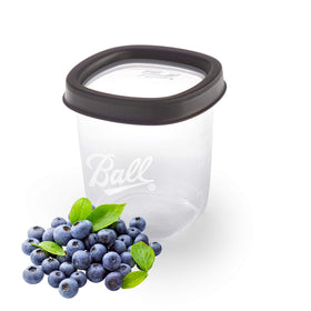 Ball jar square shape stacks neatly for compact freezer organization and space efficiency.