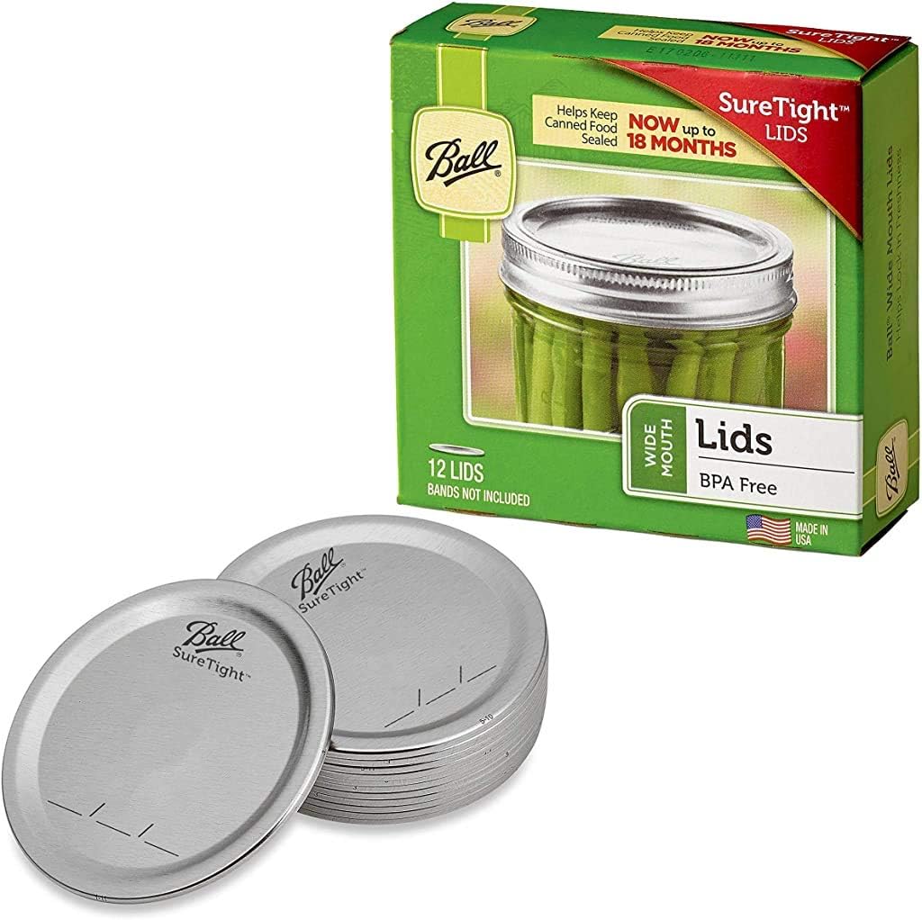 Ball wide-mouth lids ideal for canning and pantry organization.