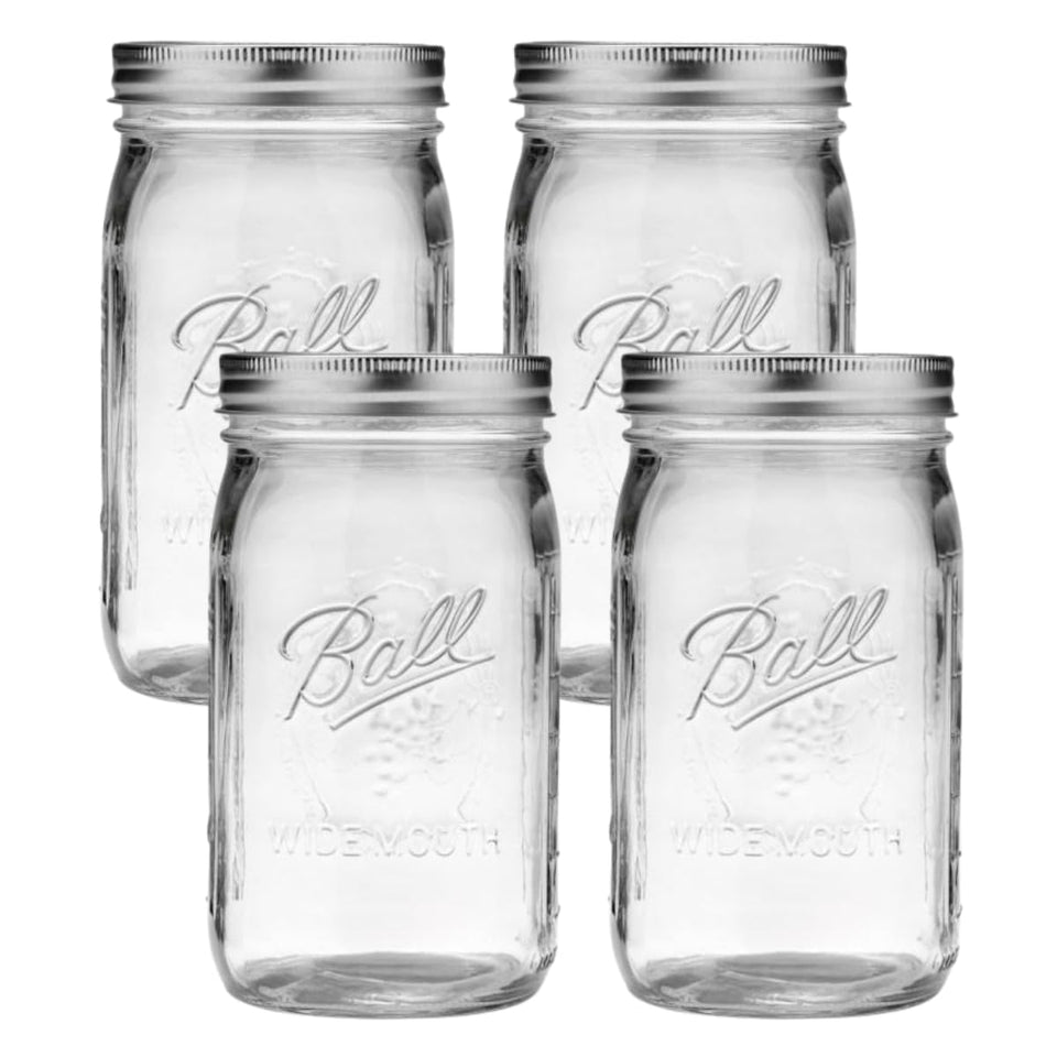 Ball Mason jar wide-mouth with lid and band for easy canning and storage.
