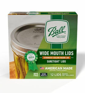 Ball Mason jar bands for wide-mouth lids provide secure seal.