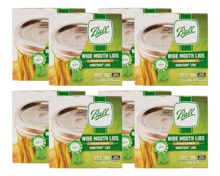 Ball Mason Jar lids with wide-mouth design and airtight seal.