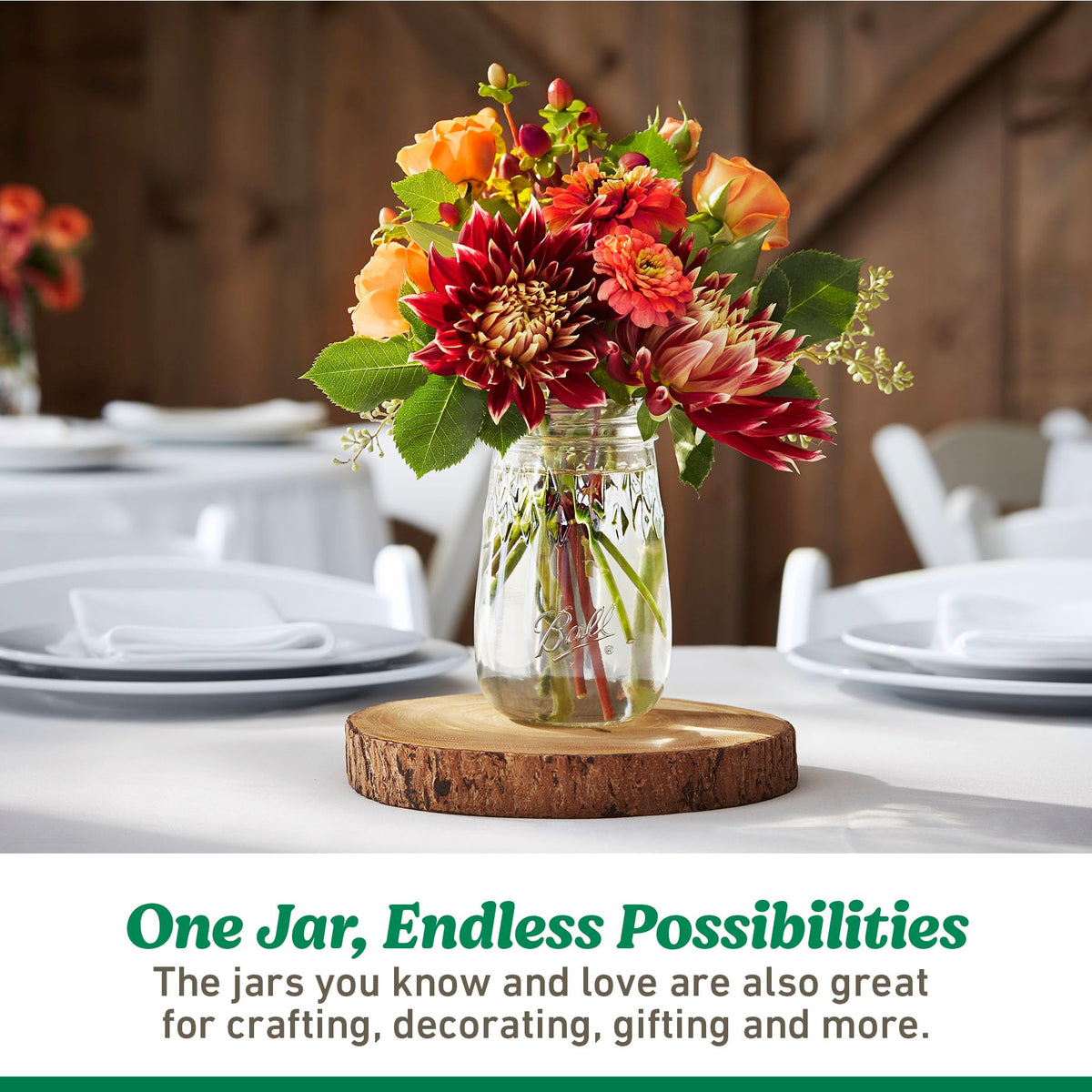 Ball Mason Jar stackable design saves space