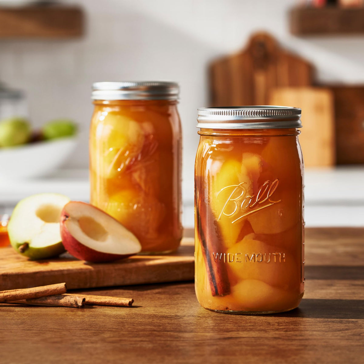 Ball wide-mouth jar in use for pickling vegetables and herbs.