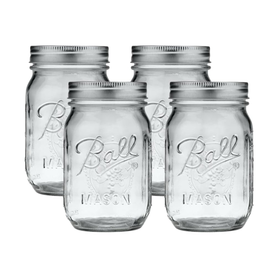 Ball Regular Mouth 16 oz jar with lid and band for versatile canning and storage.