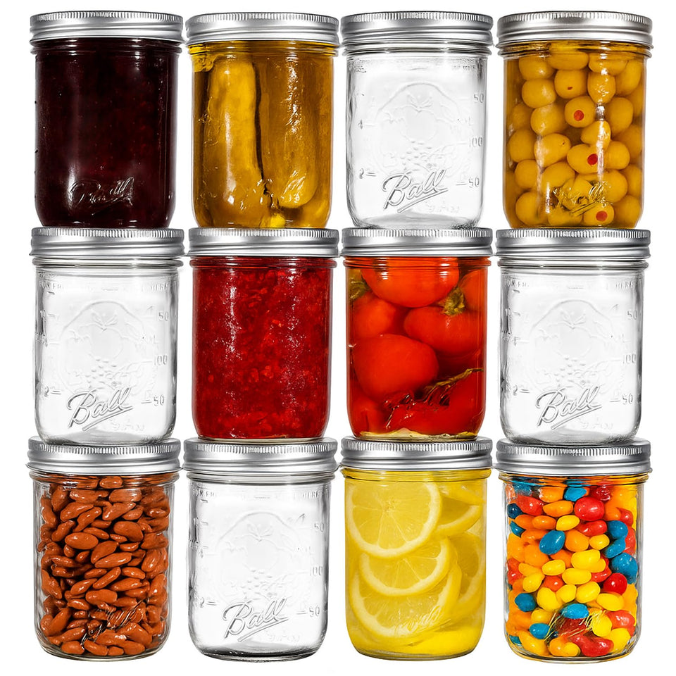 Ball regular-mouth 8oz jar set for canning and storage.