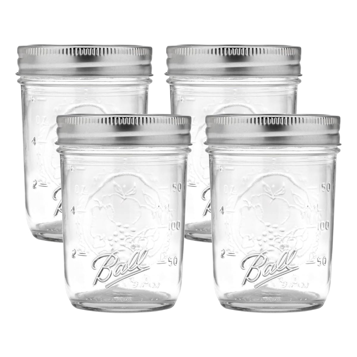 Ball regular mouth 8oz jar with lids and bands ideal for canning and storage.