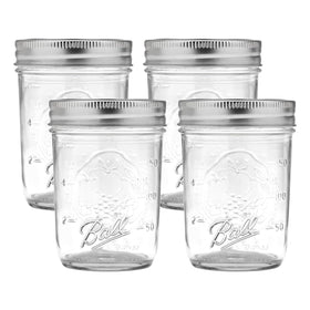 Ball regular mouth 8oz jar with lids and bands ideal for canning and storage.