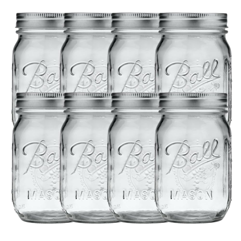 Ball regular-mouth pint jars set of 8 with lids and bands for versatile home canning.