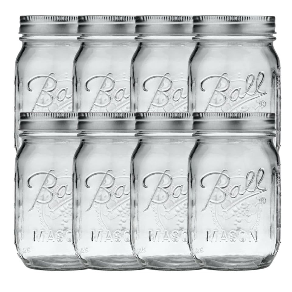 Ball regular-mouth pint jars set of 8 with lids and bands for versatile home canning.