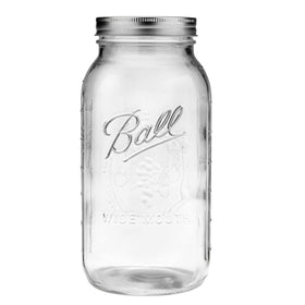 Ball 64oz jars filled with colorful jams and preserves.