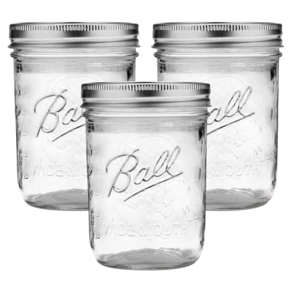 Ball wide mouth 16oz jar with lids and bands, ready for canning.