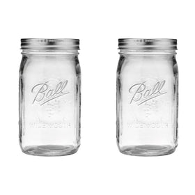 Ball wide-mouth jar front view with lid and band for secure storage