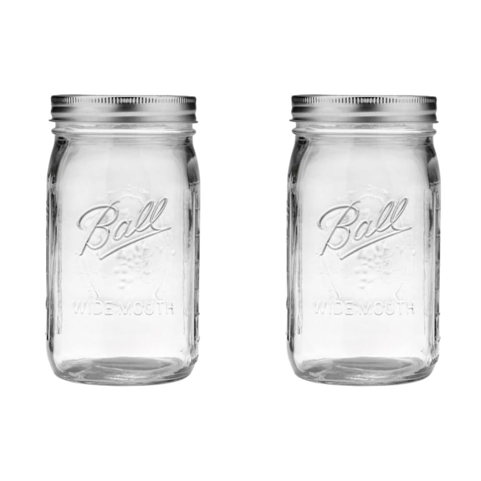 Ball wide-mouth jar front view with lid and band for secure storage