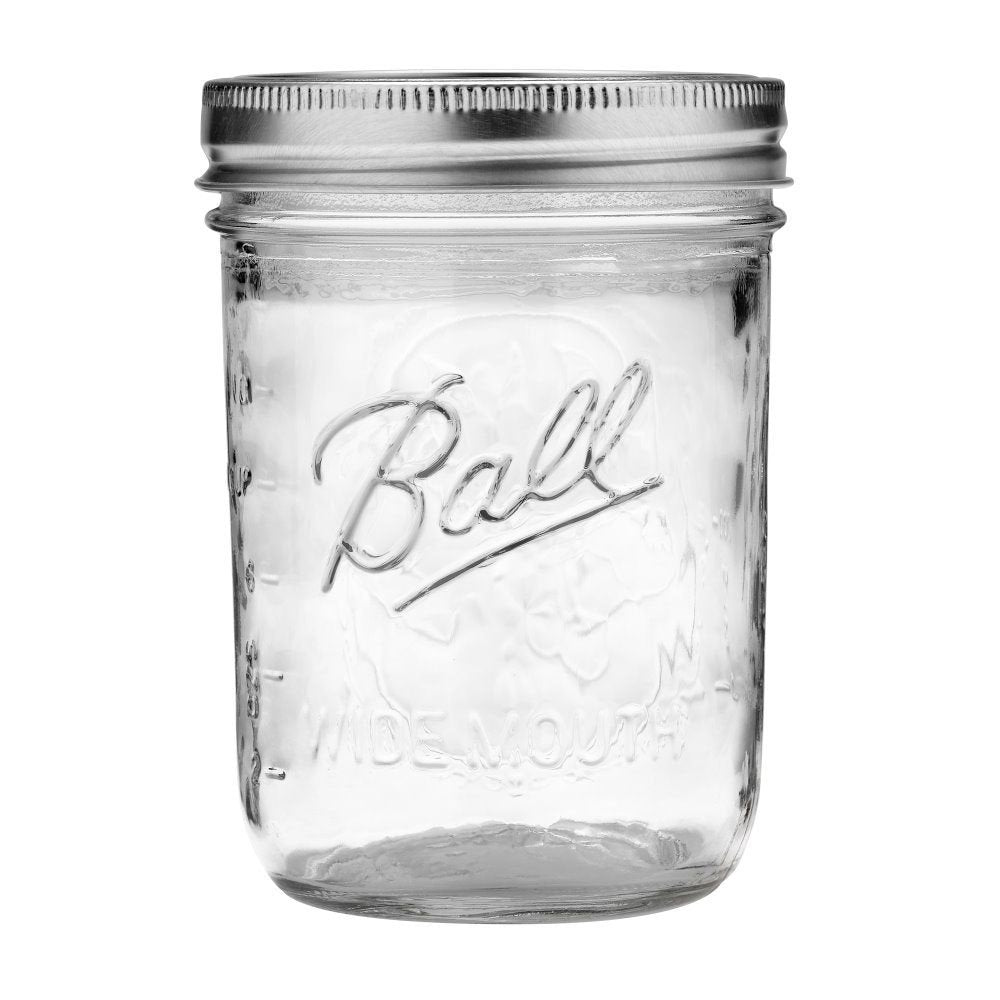 Ball Wide Mouth Pint jar open-top view showing easy filling access.