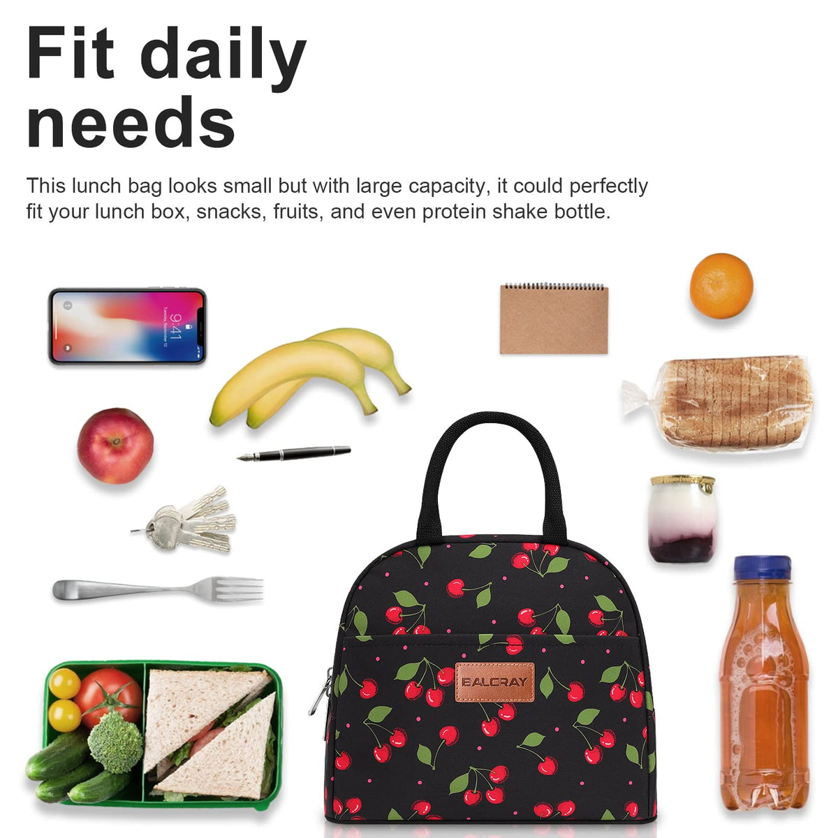 BALORAY lunch bag dimensions 10x6.6x8.5 inches suit one-person meals.