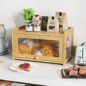BAMBANG bamboo bread box anti-slip feet stabilize on the counter.