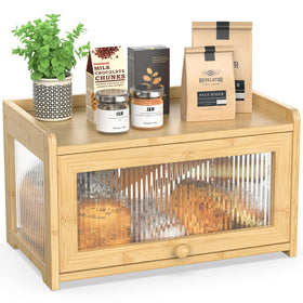BAMBANG bamboo bread box on the counter keeps bread organized and visible.