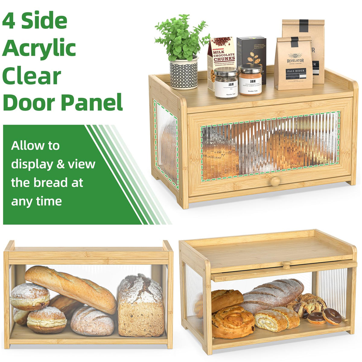 BAMBANG Bamboo Bread Box slide-in door for easy, everyday access.