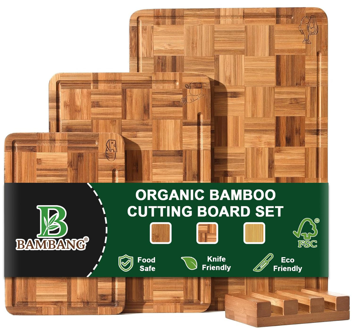 BAMBANG checkerboard end-grain cutting board close-up highlights premium durability.