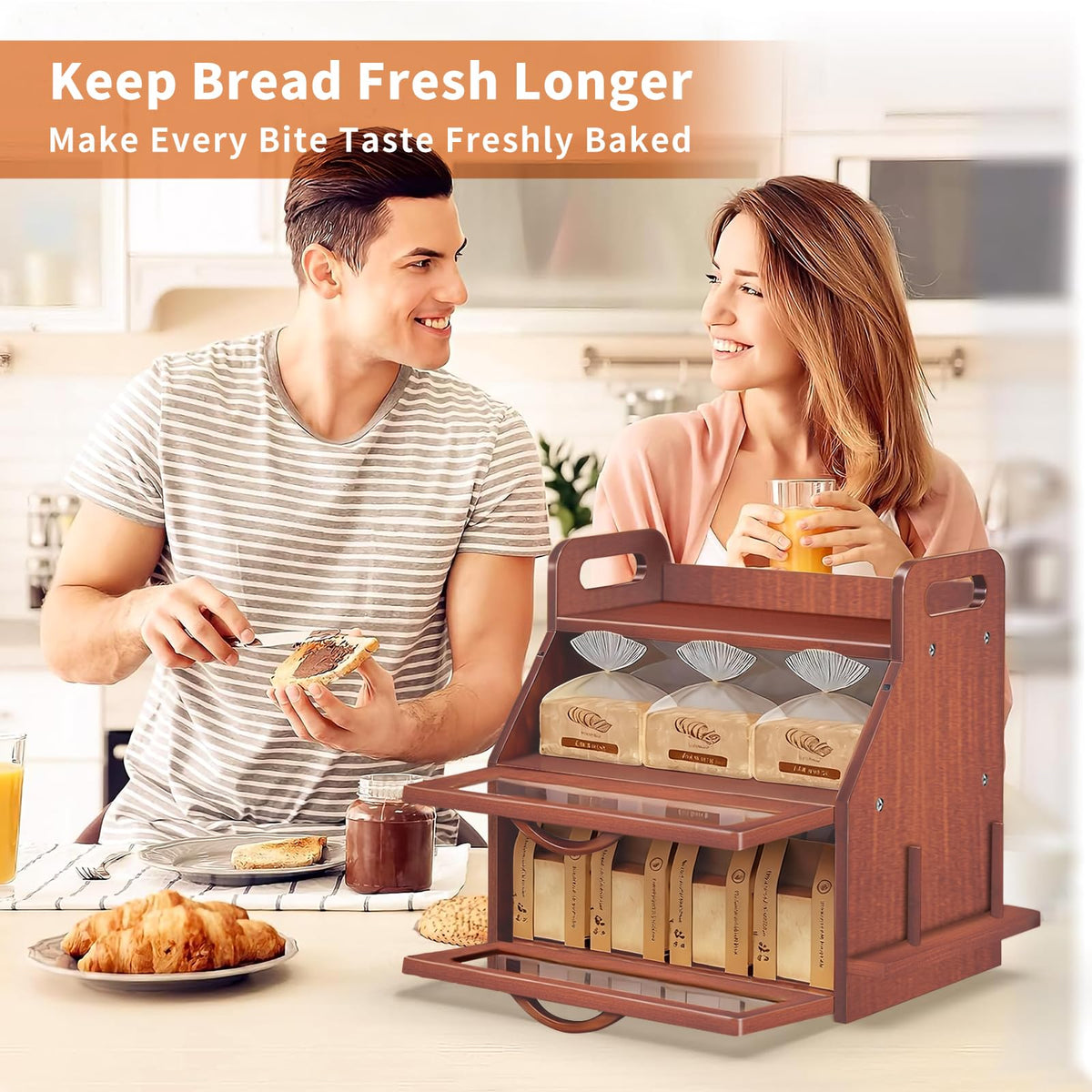 BAMBANG bamboo wood bread storage holder with window highlights visibility