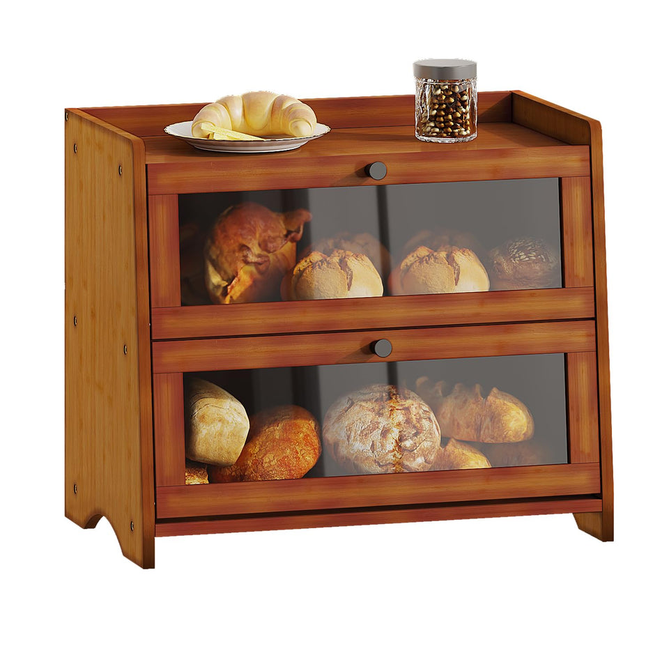 BAMBANG two-tier bread box front view showing dual compartments for organized baking