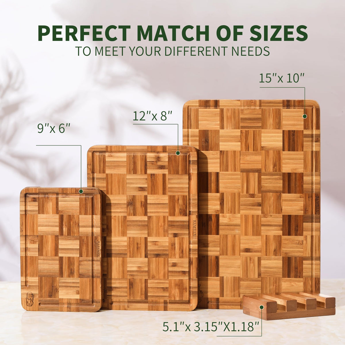 BAMBANG end-grain board offers knife-friendly surface that protects blades.