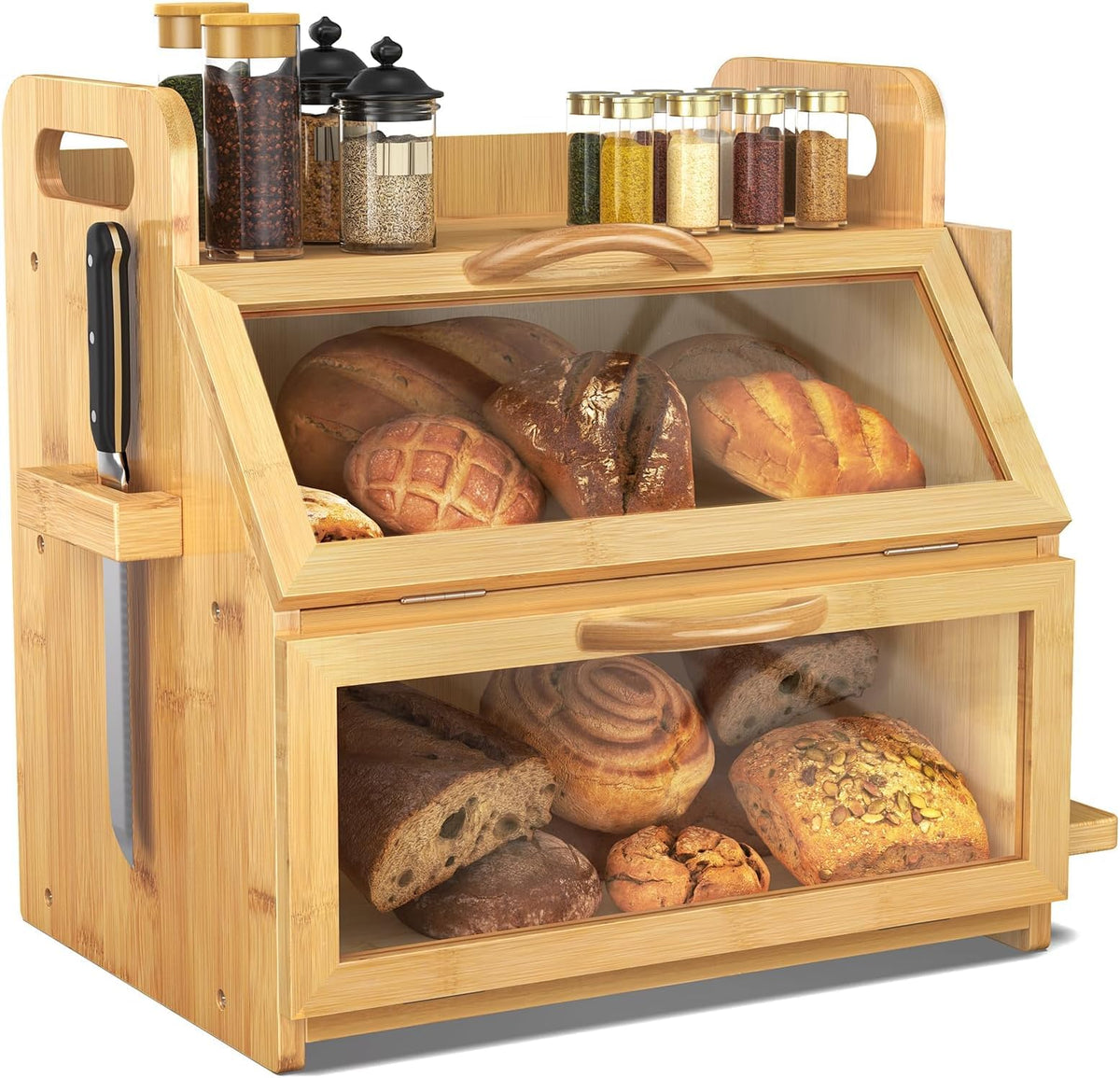 BAMBANG extra-large bread box on countertop stores multiple loaves