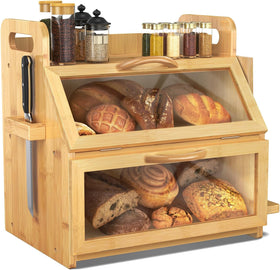 BAMBANG extra-large bread box on countertop stores multiple loaves