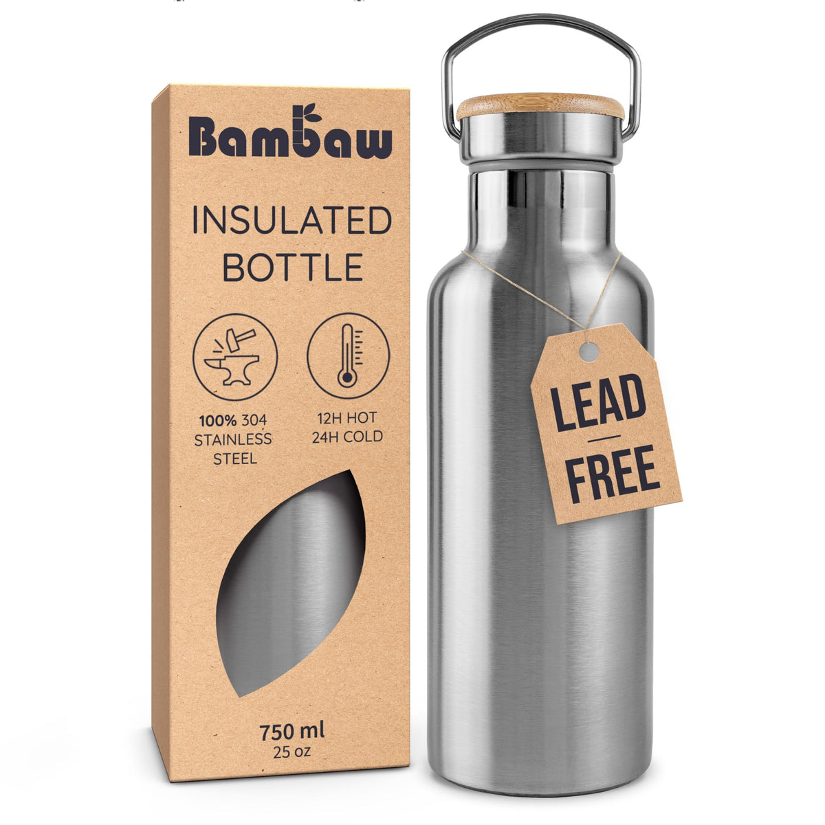Bambaw 24 oz insulated bottle with wide mouth for easy cleaning.