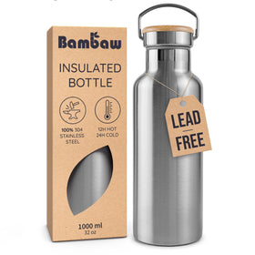 Bambaw 32oz insulated bottle with handle and wide mouth for easy pouring