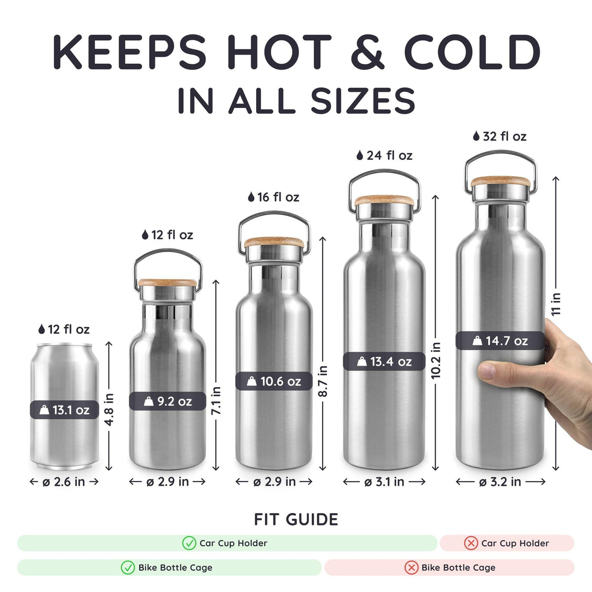 Bambaw bottle with wide neck for easy cleaning and maintenance