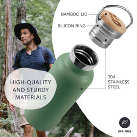 Bambaw Sage Green bottle with handle shows easy carry for travel and gym.