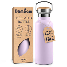 Bambaw water bottle Lavender Haze front view, durable 304 stainless steel for safe hydration.