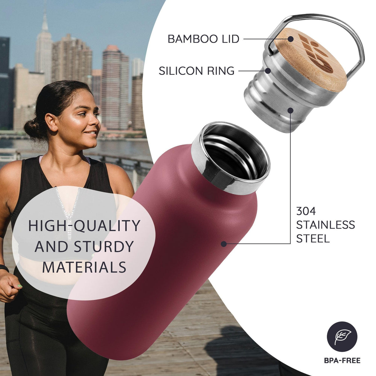 Bambaw wide-mouth opening for easy ice cubes and infuser use.