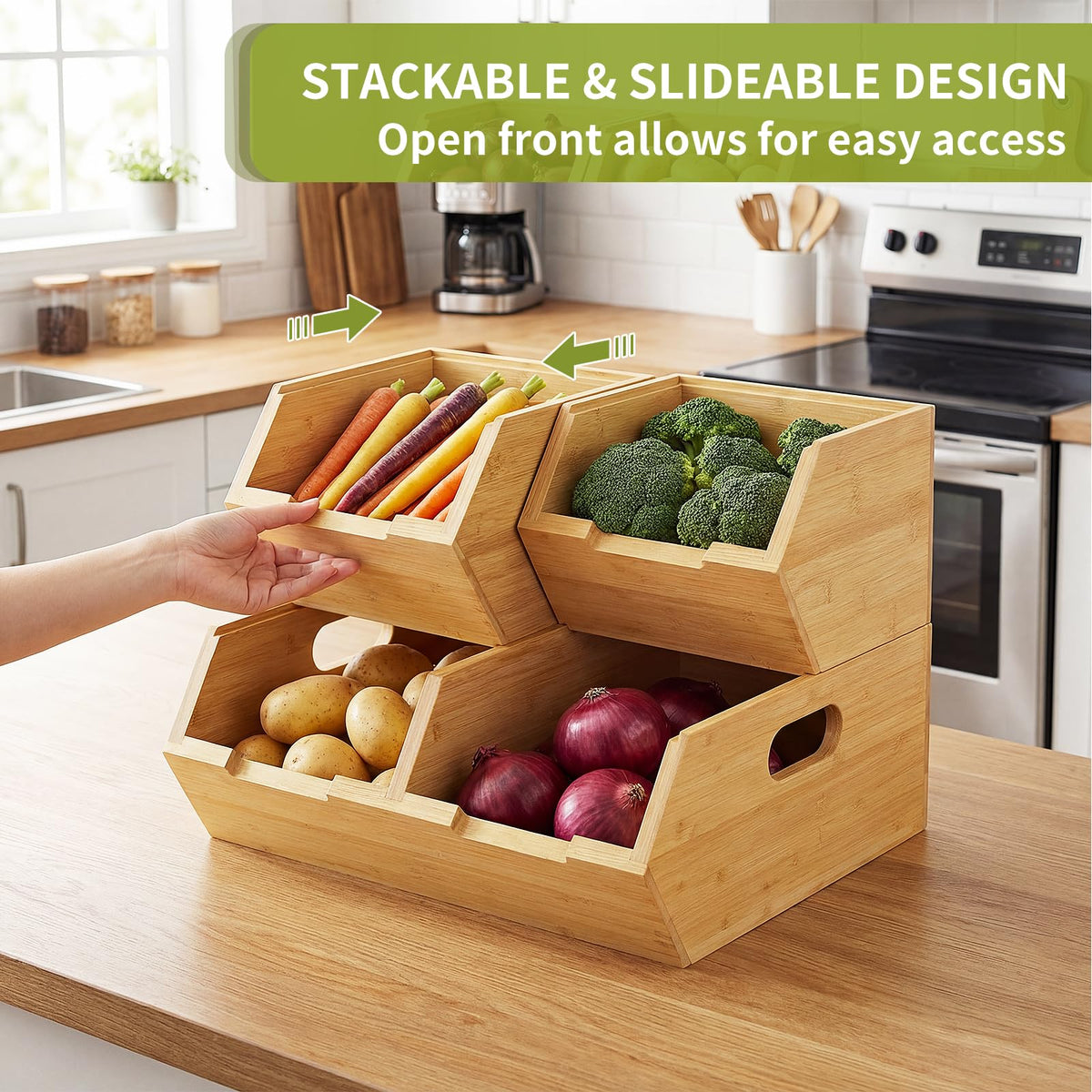 Bambition bin with easy-grip handles facilitates lifting and refilling.