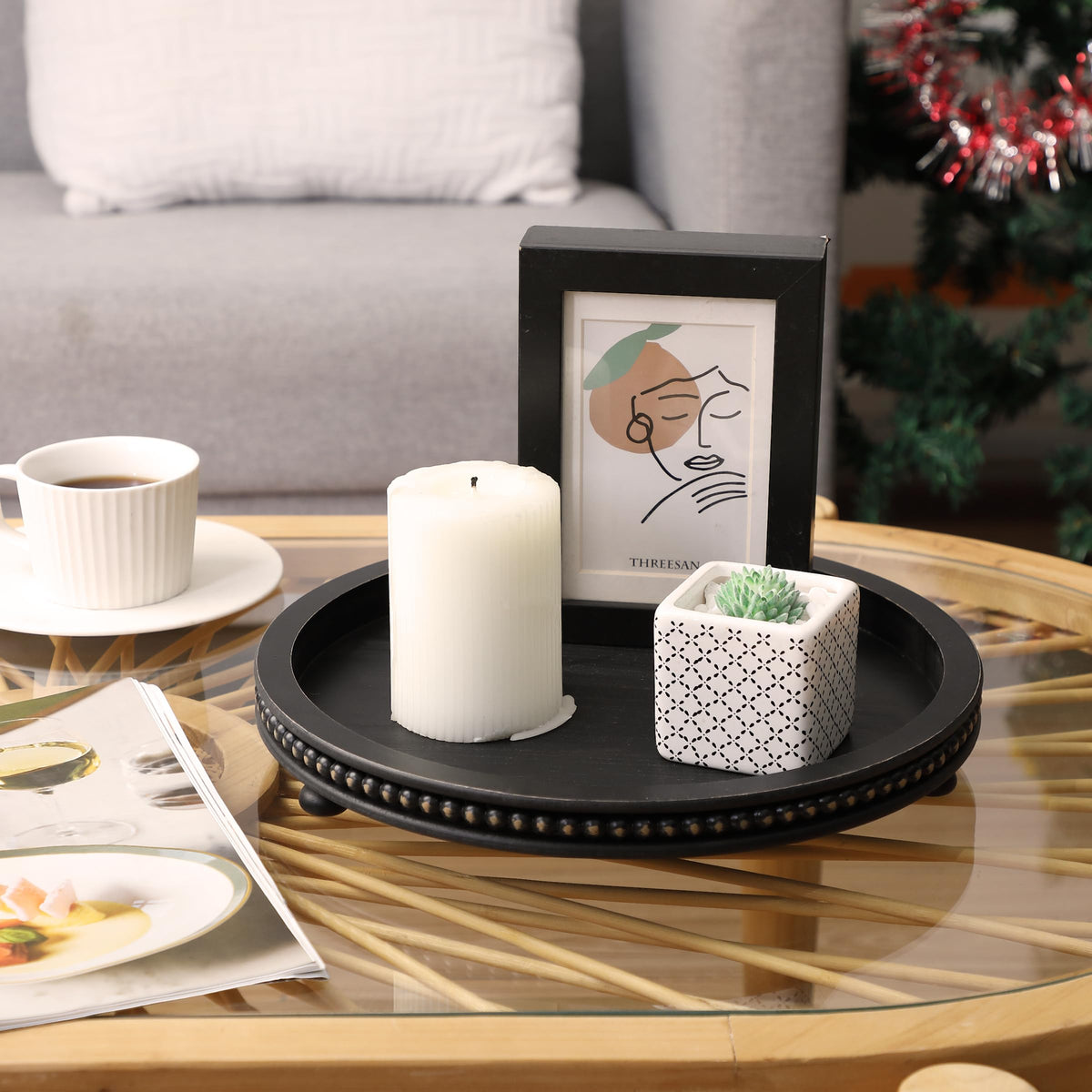 Bamboo Land round tray is perfect for serving or display.