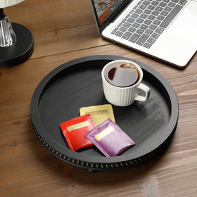 Bamboo Land round tray shown as a stylish coffee table centerpiece.