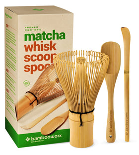 BAMBOOWORX matcha whisk set chasen for ultra-smooth, lump-free ceremonial tea.