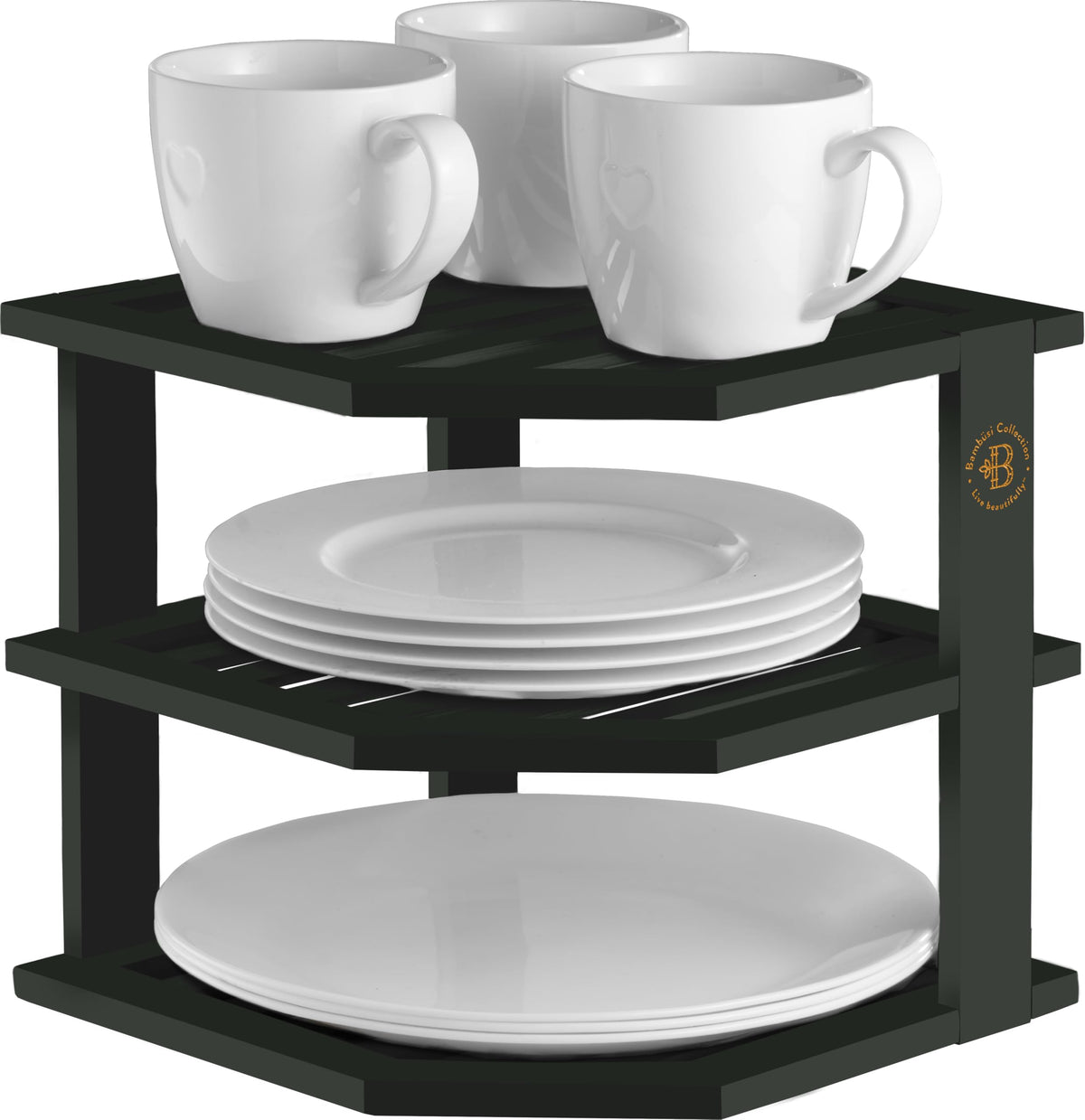 Bambüsi 3-tier rack streamlines plate and dish storage.