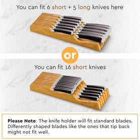 Bambüsi bamboo knife block adds warmth and durable storage inside the drawer.