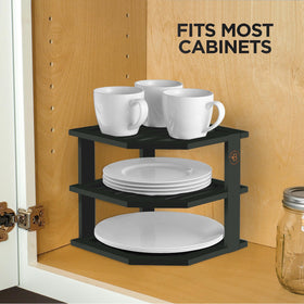 Bambüsi corner shelf assembly enables easy setup for clutter-free countertops.