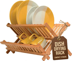 Bambüsi dish rack open two-tier design for quick air drying