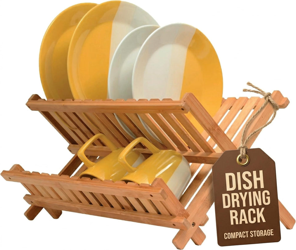 Bambüsi dish rack open two-tier design for quick air drying