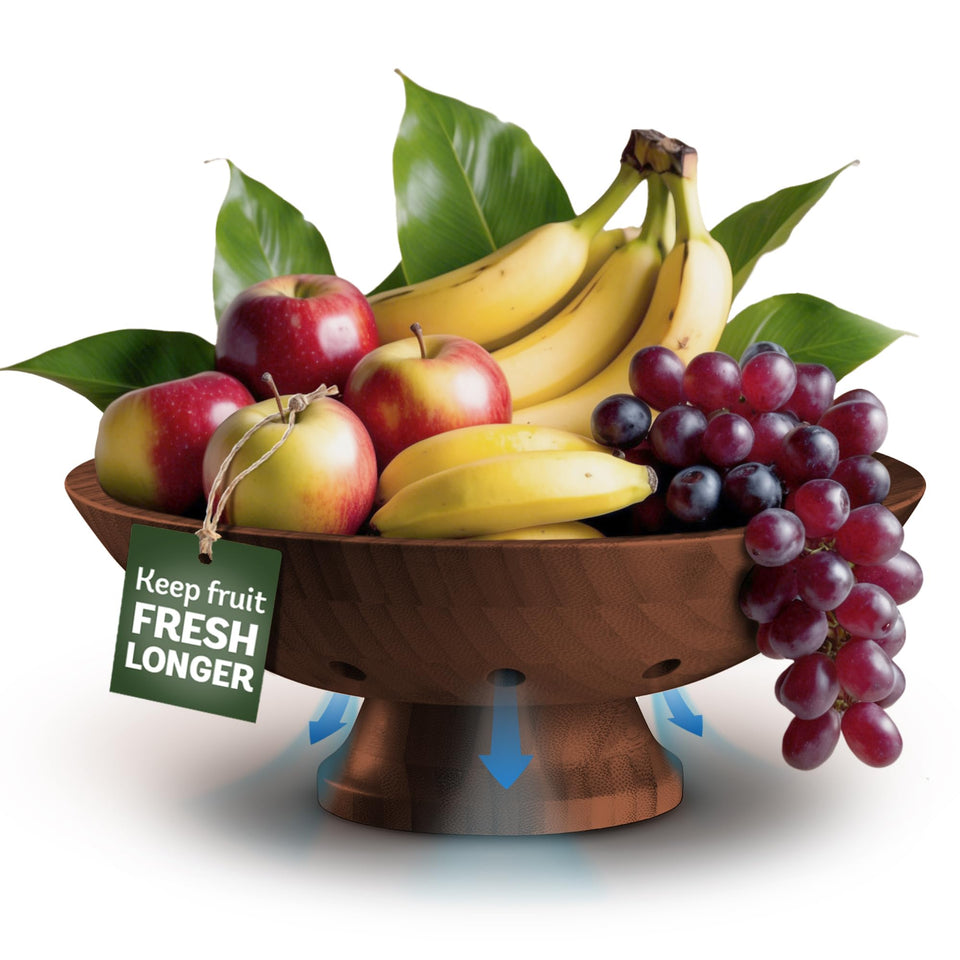 Bambüsi fruit bowl on kitchen counter with ventilation keeps produce fresh longer.