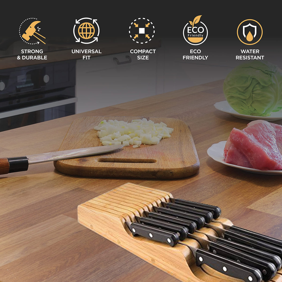 Bambüsi modern kitchen drawer organization blends with any décor.